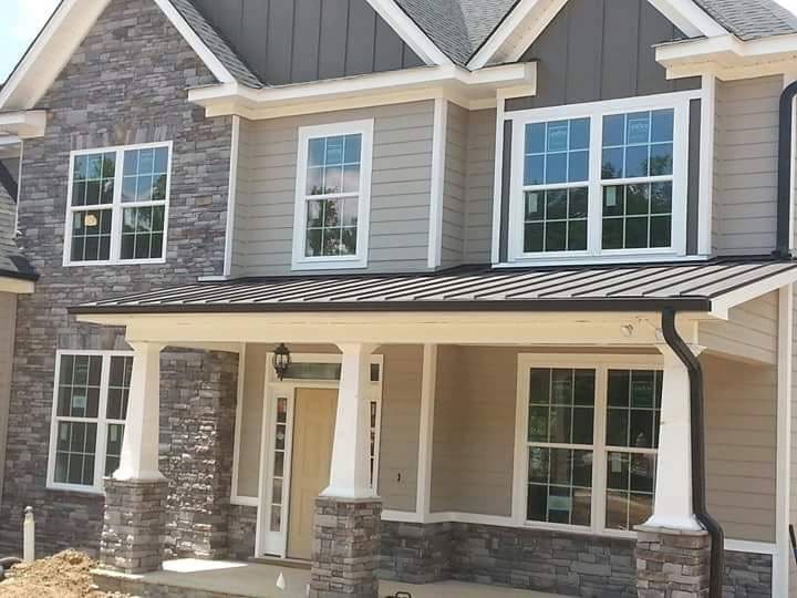Metal roofing over a front porch